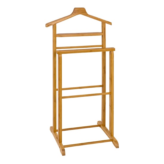 Read more about Eagar bamboo valet stand with clothes rack in natural