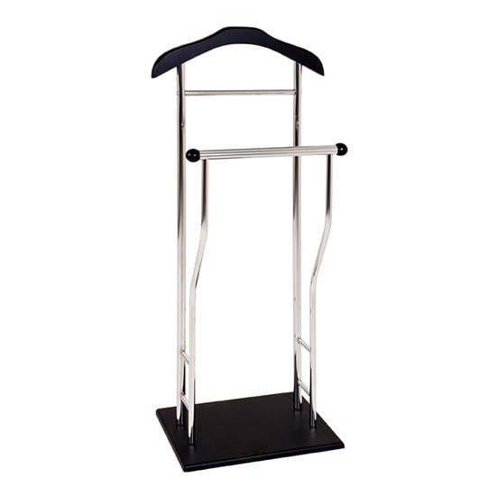 Eagar Metal Valet Stand In Chrome With Black Wooden Base