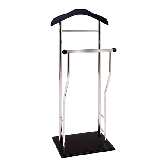 Read more about Eagar metal valet stand in chrome with black wooden base