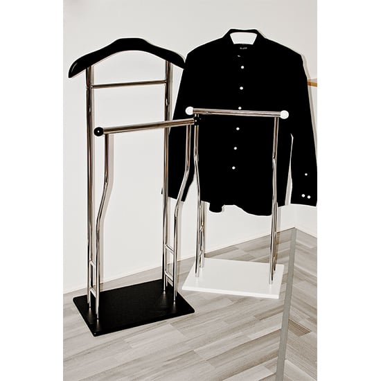 Eagar Metal Valet Stand In Chrome With White Wooden Base