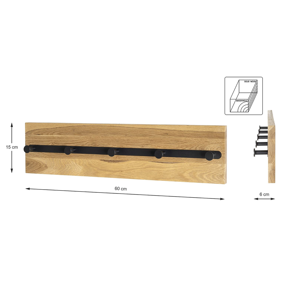Eagle Wooden Coat Rack With 5 Hooks In Oiled Oak