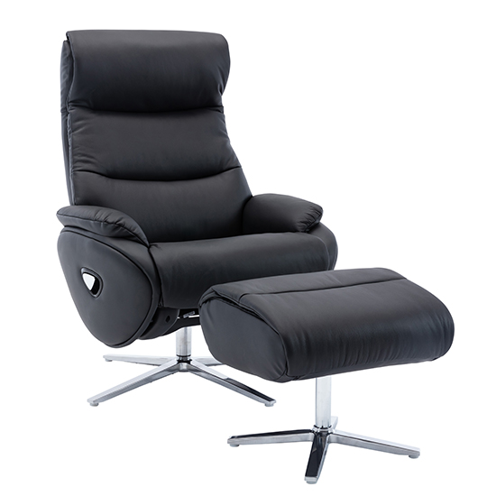 Earl Leather Match Swivel Recliner Chair And Footstool In Black