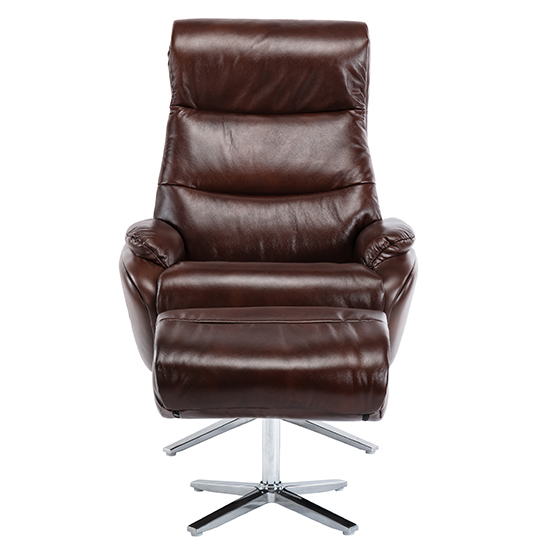 Earl Leather Match Swivel Recliner Chair And Footstool In Brown