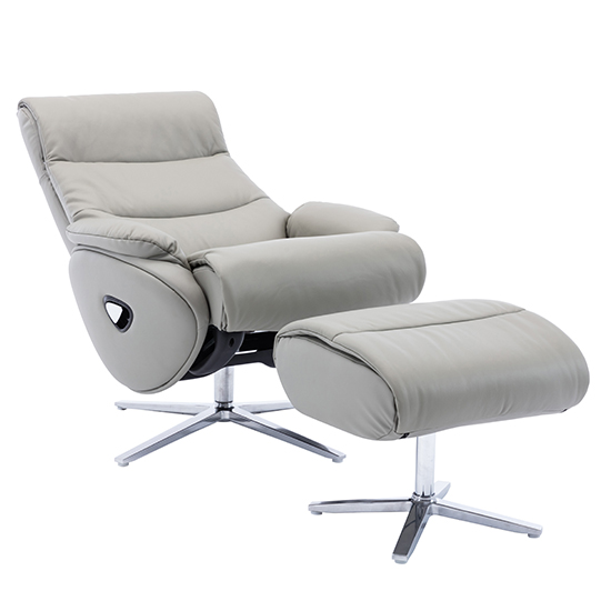 Earl Leather Match Swivel Recliner Chair And Footstool In Grey