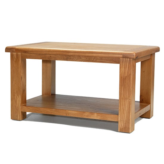 Earls Wooden Coffee Table In Chunky Solid Oak With Shelf
