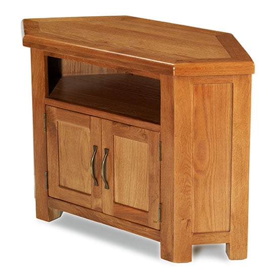 Read more about Earls wooden corner tv unit in chunky solid oak with 2 doors