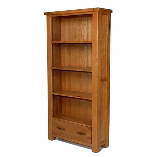 Photo of Earls wooden large bookcase in chunky solid oak with 1 drawer