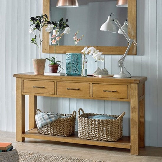 Read more about Earls wooden large console table in chunky solid oak