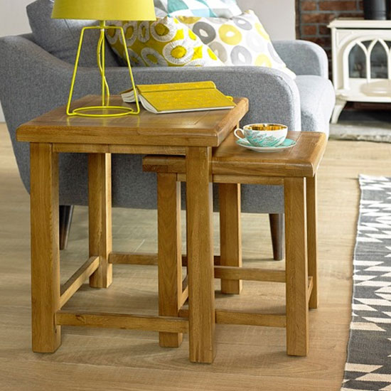 Photo of Earls wooden set of 2 nesting tables in chunky solid oak