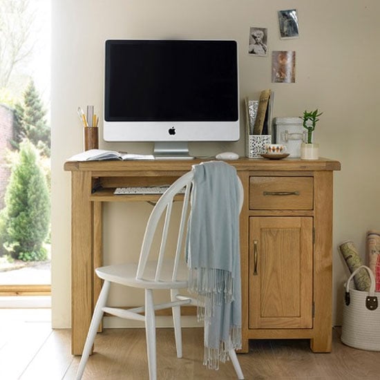 Read more about Earls wooden single computer desk in chunky solid oak