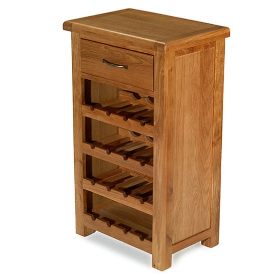 Photo of Earls wooden small wine rack in chunky solid oak with 1 drawer