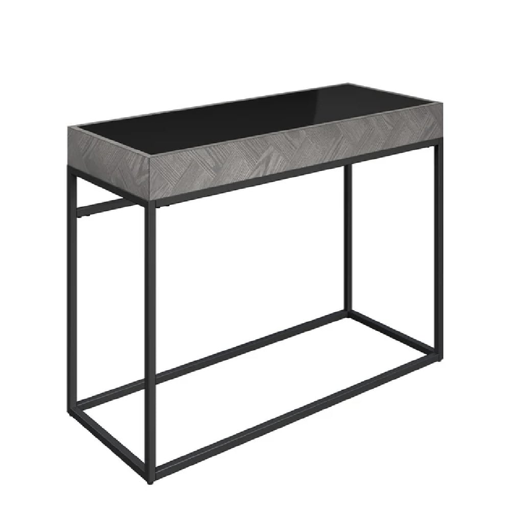 Read more about Earlville black glass top rectangular console table in grey