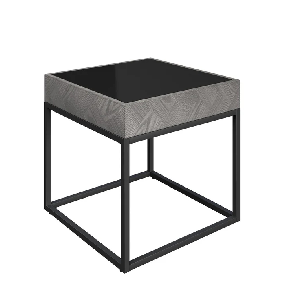Read more about Earlville black glass top square side table in grey