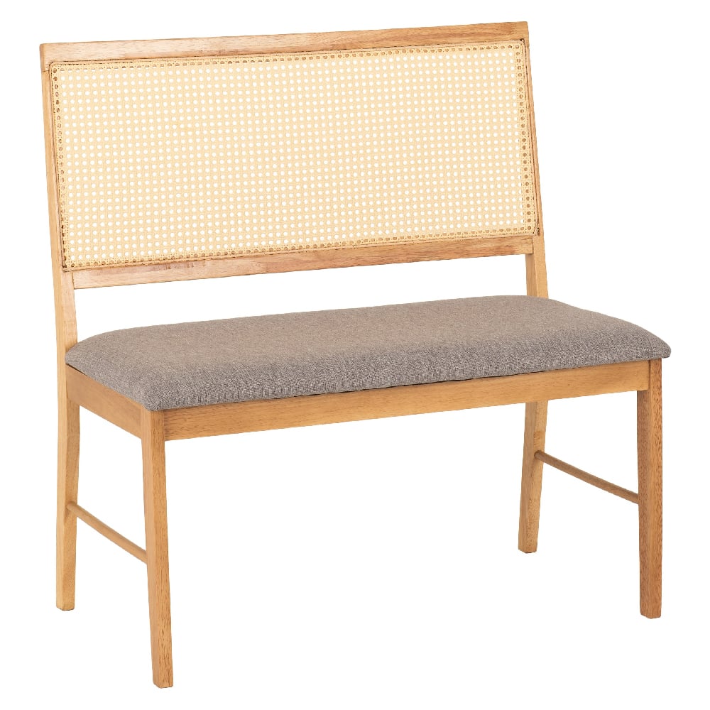 Earlville Wooden Dining Bench With Grey Fabric Seat In Oak