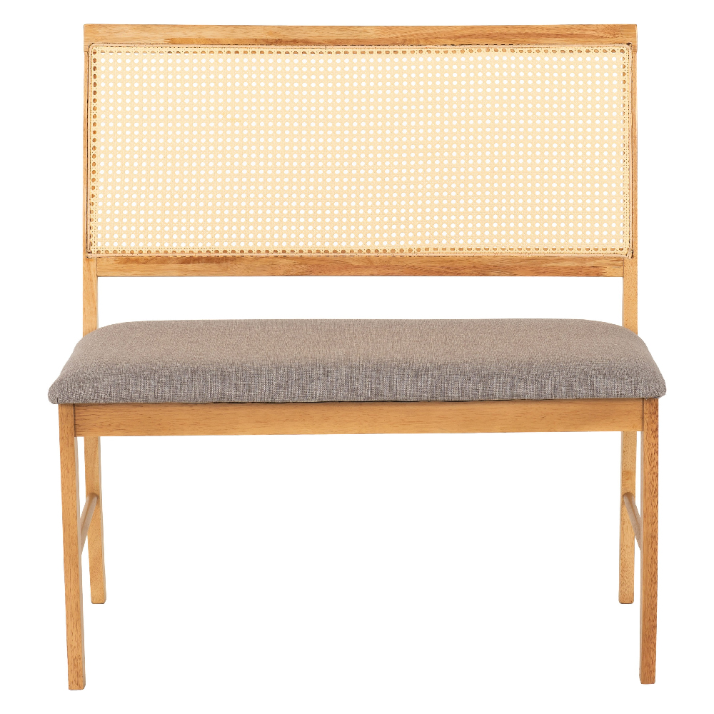 Earlville Wooden Dining Bench With Grey Fabric Seat In Oak