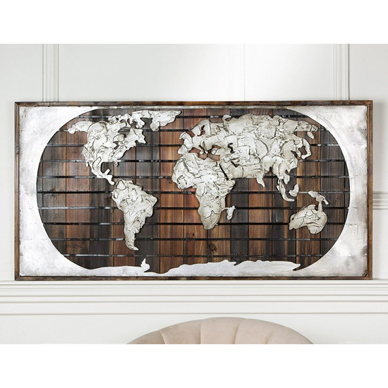 Product photograph of Earth Picture Metal Wall Art In Brown And Silver from Furniture in Fashion