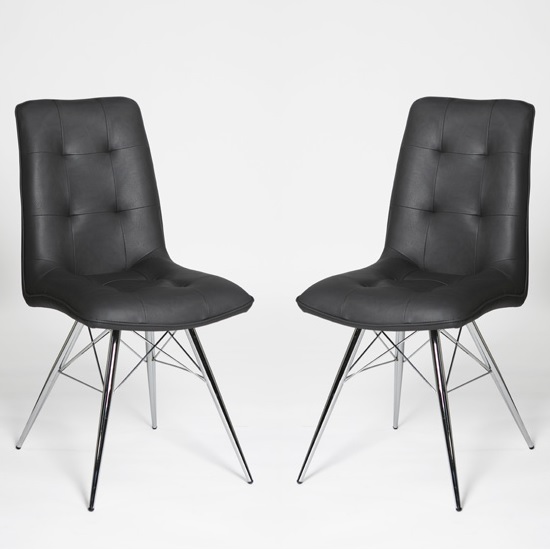 Eason Dining Chair In Grey PU With Chrome Legs In A Pair Furniture in