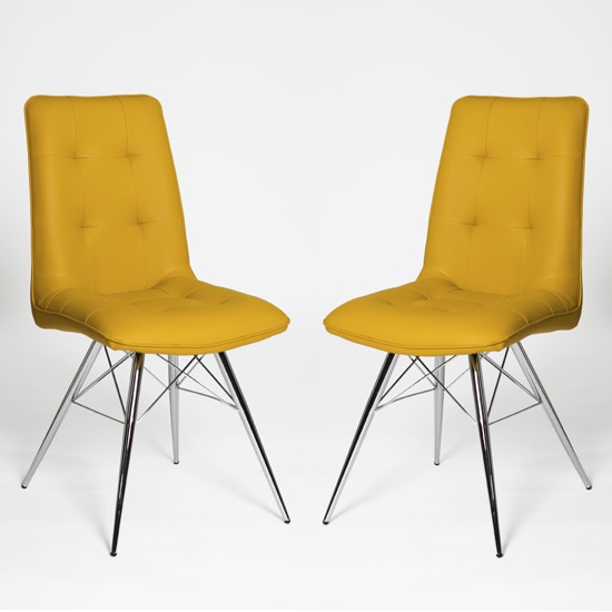 Read more about Epson dining chair in ochre pu with chrome legs in a pair