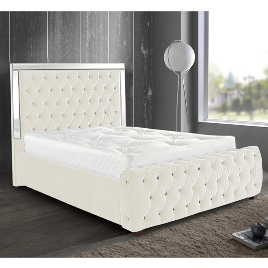 Photo of Eastcote plush velvet mirrored king size bed in cream