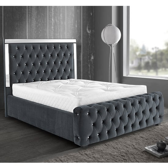 Product photograph of Eastcote Plush Velvet Mirrored King Size Bed In Grey from Furniture in Fashion