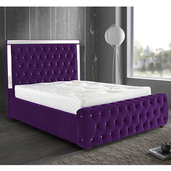 Eastcote Plush Velvet Mirrored Double Bed In Purple