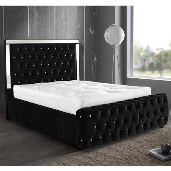 Product photograph of Eastcote Plush Velvet Mirrored King Size Bed In Black from Furniture in Fashion