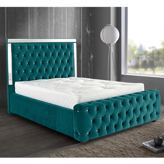 Read more about Eastcote plush velvet mirrored king size bed in green