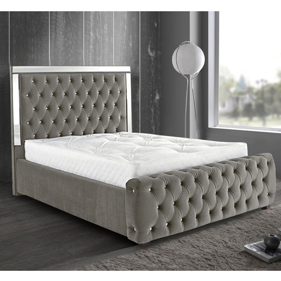 Product photograph of Eastcote Plush Velvet Mirrored King Size Bed In Silver from Furniture in Fashion