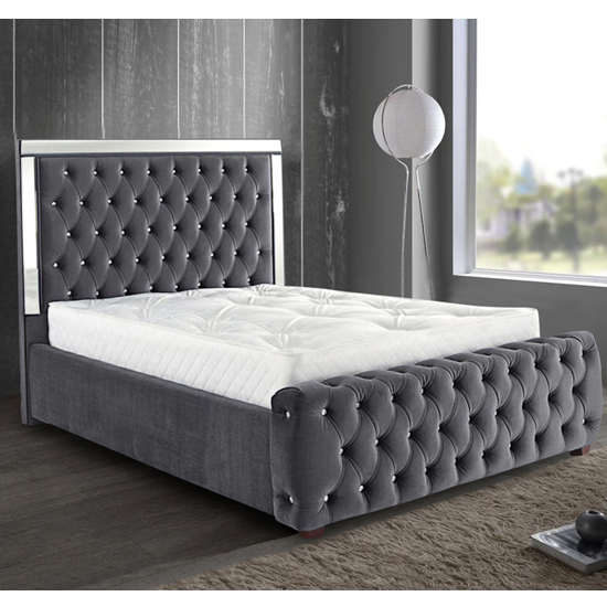 Read more about Eastcote plush velvet mirrored king size bed in steel