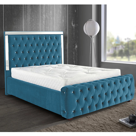 Eastcote Plush Velvet Mirrored King Size Bed In Teal