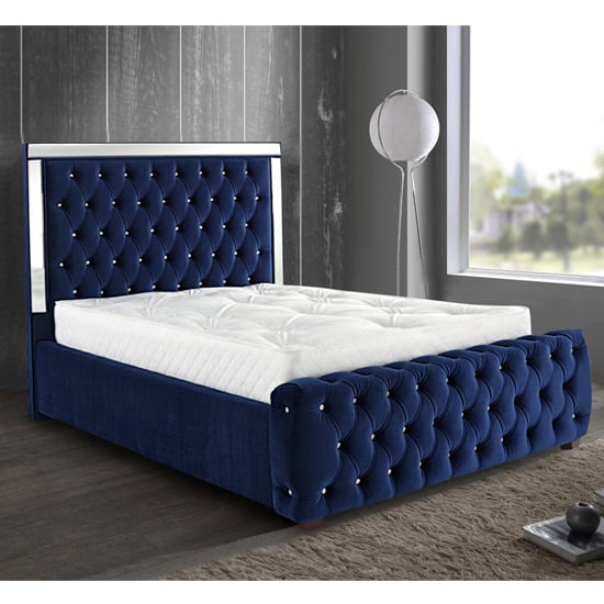 Read more about Eastcote plush velvet mirrored super king size bed in blue