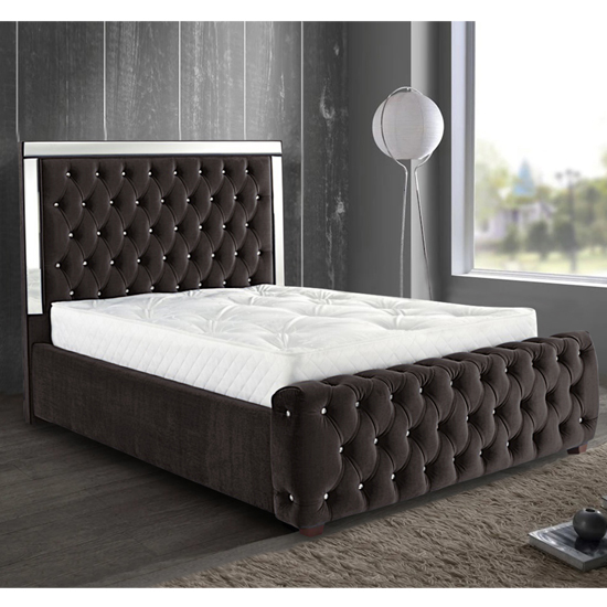 Product photograph of Eastcote Plush Velvet Mirrored Super King Size Bed In Brown from Furniture in Fashion