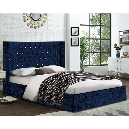 Eastlake Crushed Velvet Double Bed In Blue