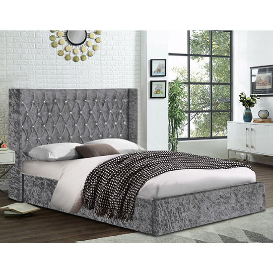 Eastlake Crushed Velvet Double Bed In Grey