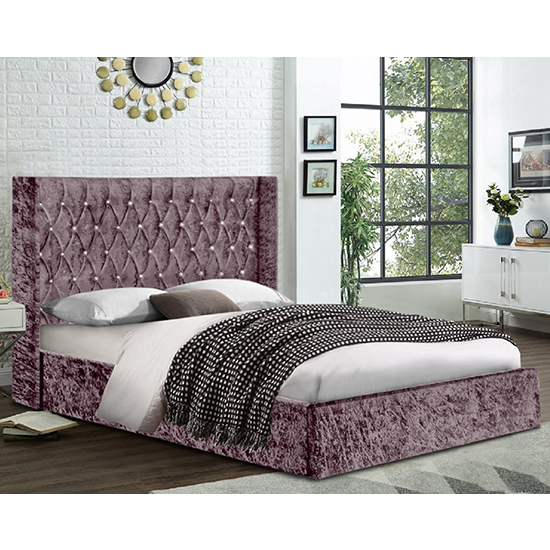 Eastlake Crushed Velvet Double Bed In Pink