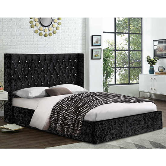 Product photograph of Eastlake Crushed Velvet Single Bed In Black from Furniture in Fashion