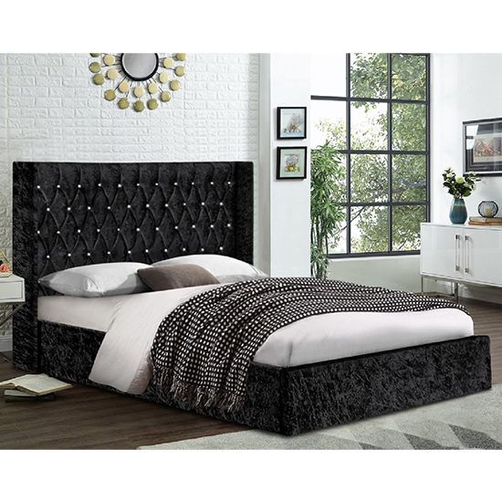 Eastlake Crushed Velvet Small Double Bed In Black Furniture in Fashion