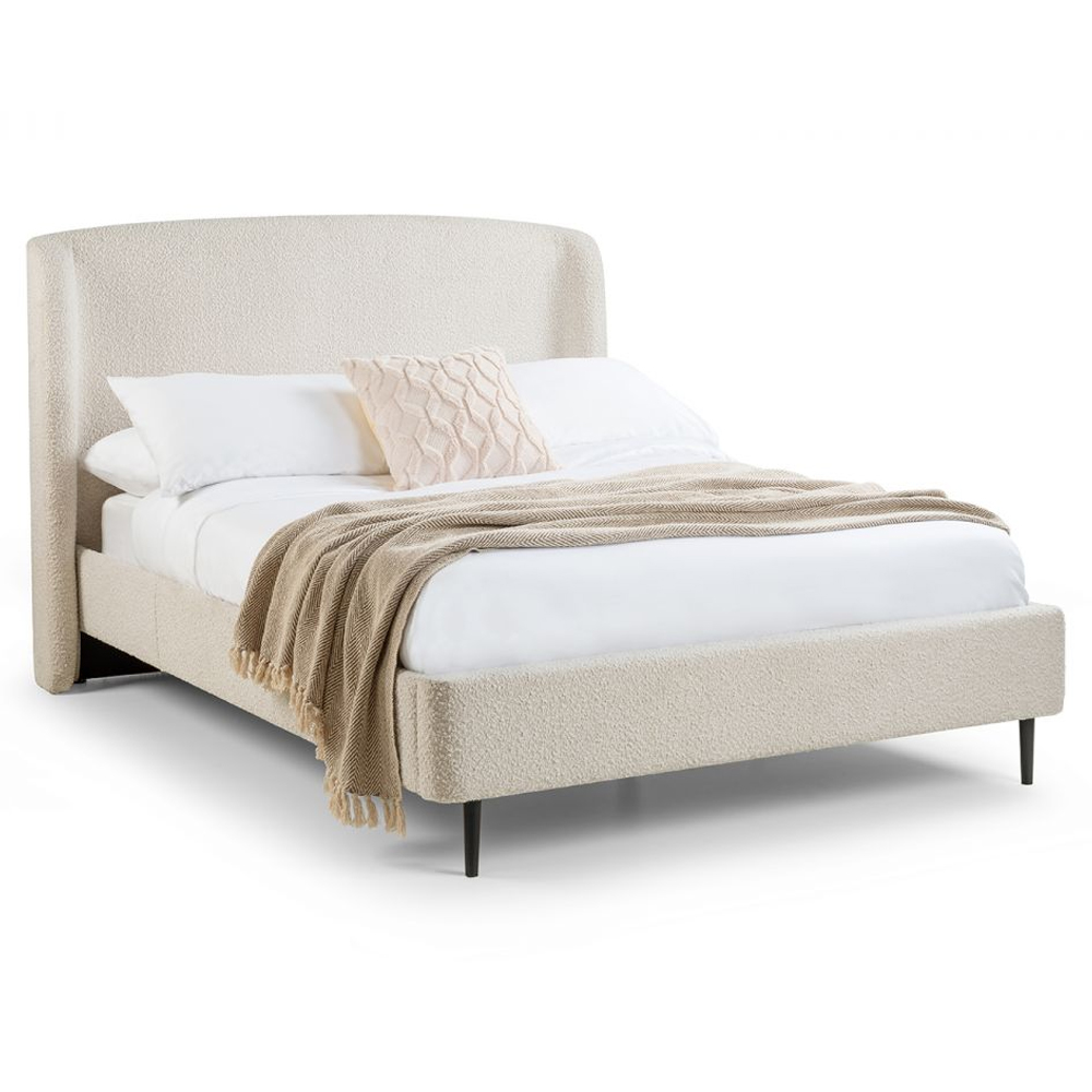 Easton Fabric Double Bed With Curved Headboard In Ivory