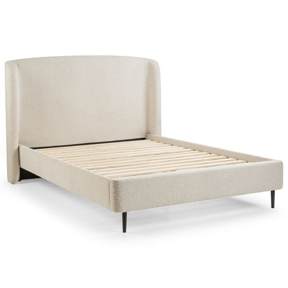 Easton Fabric Double Bed With Curved Headboard In Ivory