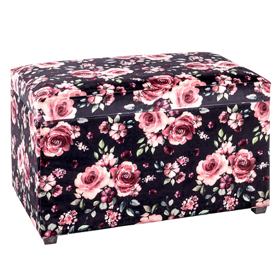 Read more about Eastroy fabric upholstered storage ottoman in black rose print