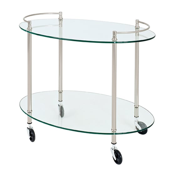 Eauclaire Oval Glass Shelves Serving Trolley In Stainless Steel Look