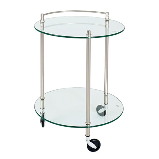 Eauclaire Round Glass Shelves Serving Trolley In Stainless Steel Look