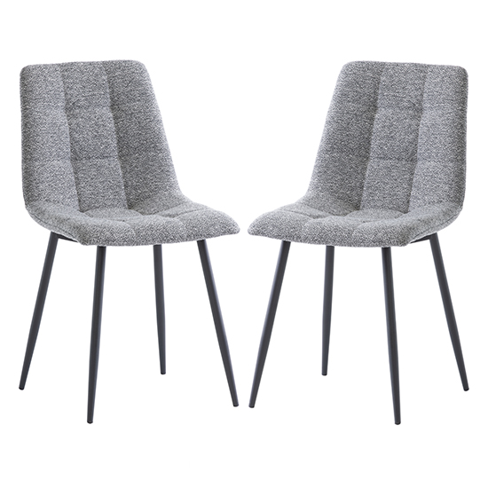 Read more about Ebele dark grey fabric dining chairs with black legs in pair