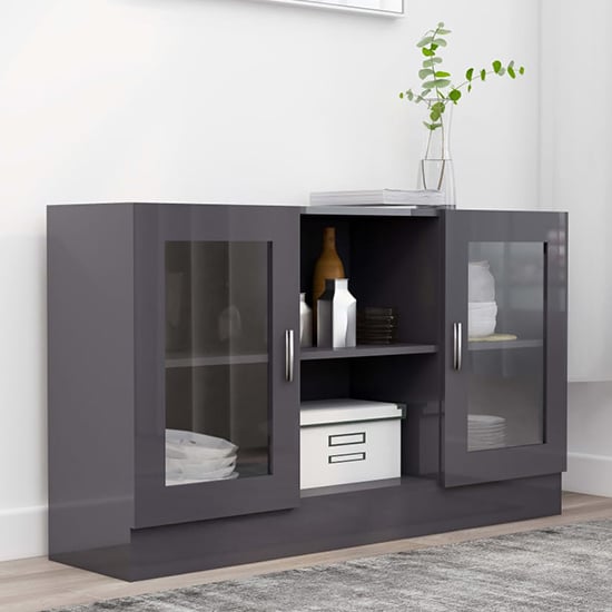 Product photograph of Ebru High Gloss Display Cabinet With 2 Doors In Grey from Furniture in Fashion