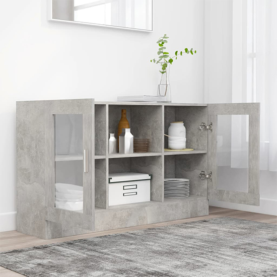 Ebru Wooden Display Cabinet With 2 Doors In Concrete Effect