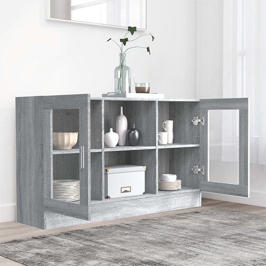 Ebru Wooden Display Cabinet With 2 Doors In Grey Sonoma Oak