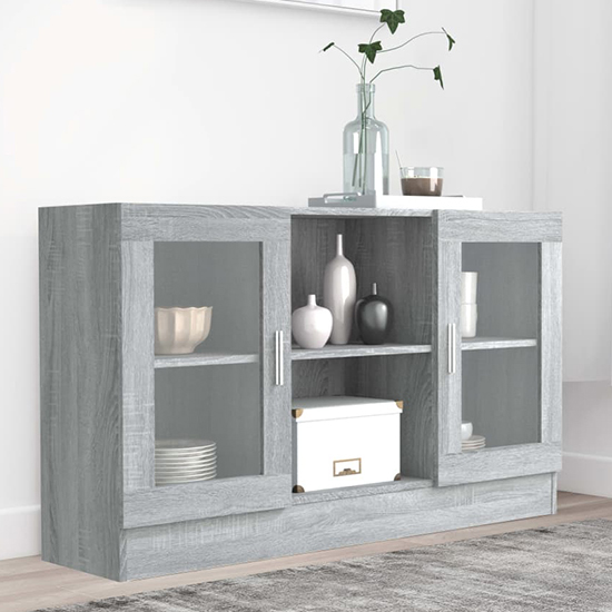 Ebru Wooden Display With 2 Doors In Grey Sonoma Oak Furniture in Fashion