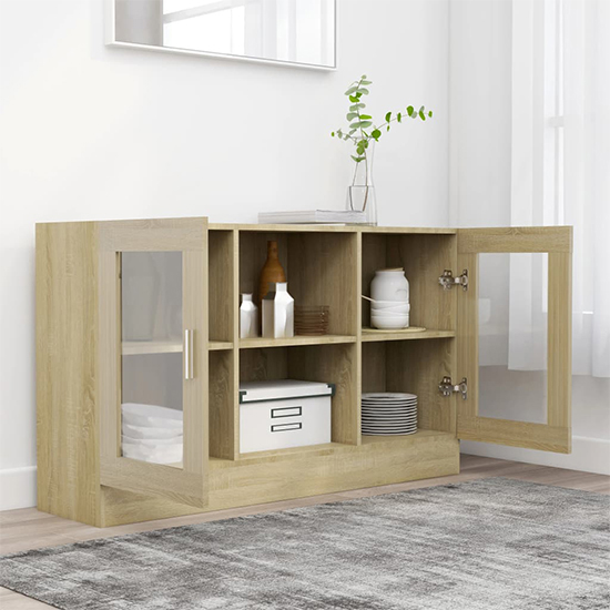 Ebru Wooden Display Cabinet With 2 Doors In Sonoma Oak