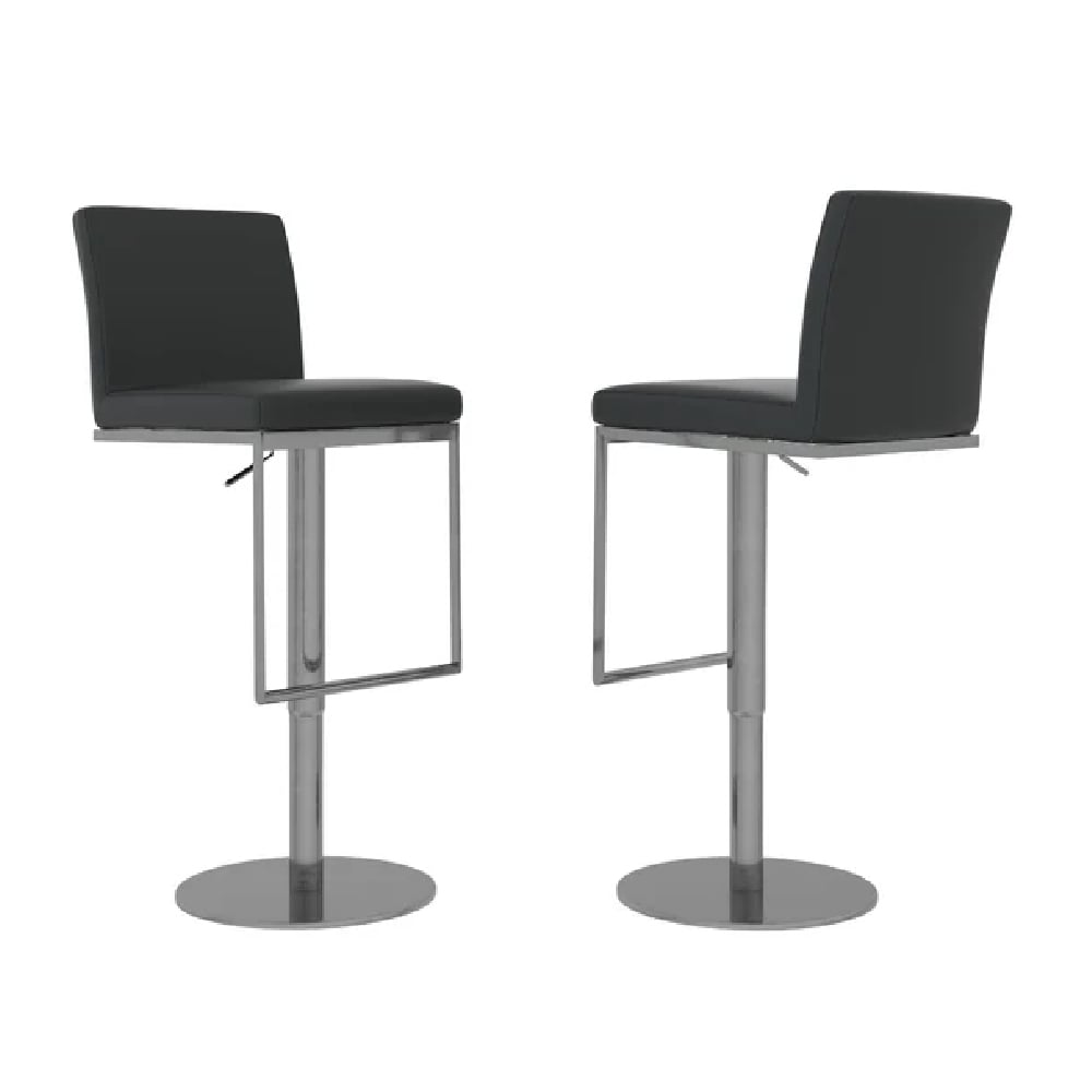 Read more about Eccles black leather bar stools with chrome base in pair