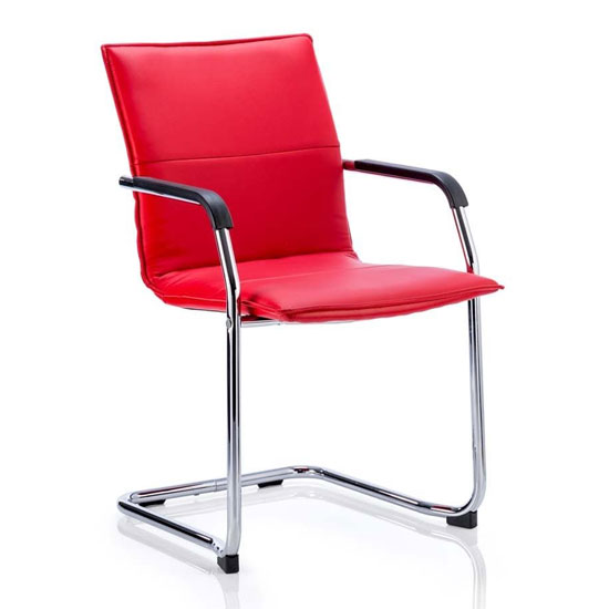 Photo of Echo leather cantilever office visitor chair in red with arms